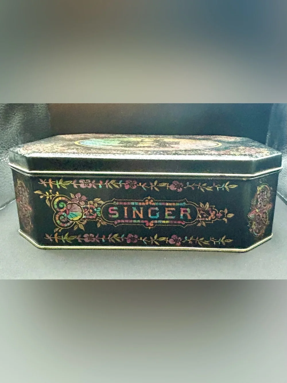Singer Vintage Sewing Machine Metal Tin Box Bristolware Collectible Storage Case